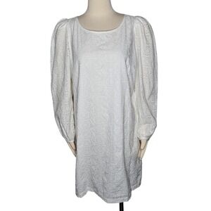 Vineyard Vines Cotton Eyelet Dress White Balloon Sleeve Coastal‎ Preppy Lined XL